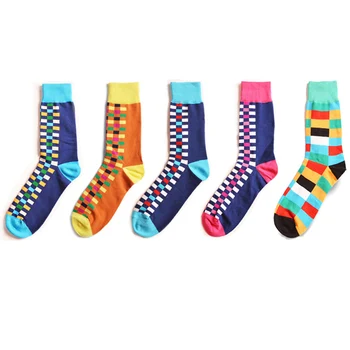 

5 Pairs/Lot Fashion Men's Funny Combed Cotton Causal Wedding Socks Colorful Novelty Geometric Pattern Skateboard Socks