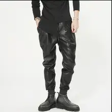 M-4XL, осенние мужские кожаные штаны-шаровары в стиле панк с локомотивами, повседневные тонкие брюки с эластичной резинкой на талии, кожаные штаны певицы