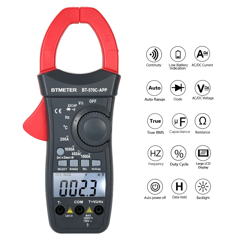 

Digital Clamp Meter 4000 Counts Multimeter Voltage Current ESR Meter Duty Cycle Temperature Tester Easy Connect With App By BT