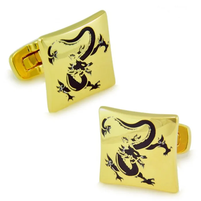

Gold Electroplated + Enamel square Cuffliks dragon pattern high quality metal men's Cuff Links + Free Shipping !!! metal buttons