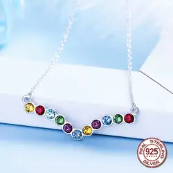 100% S925 стерлингового серебра кристаллами от Swarovski Цепочки и ожерелья + красочные Австрийского Хрусталя Кулон подвески для Для женщин