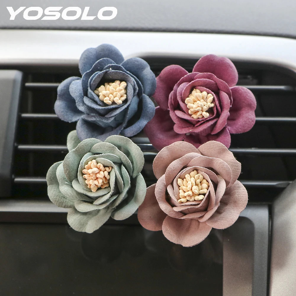 

YOSOLO Flower Scent Car Air Vent Perfume Solid Fragrance Car Styling 4 Colors Auto Outlet Air Freshener Auto Decors