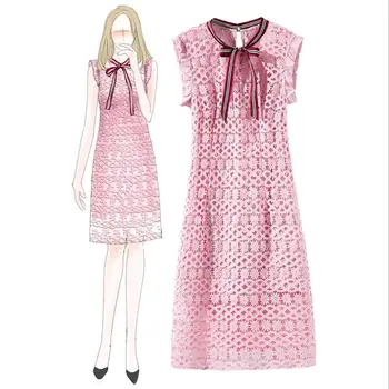 

2018 boutique women's summer dress new round neck bow slim fashion sweet dress