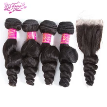 Queen Love Hair Malaysia Human Hair Loose Wave 4 Bundles With Closure Remy Human Hair Weave Natural Color Bundles With Closure