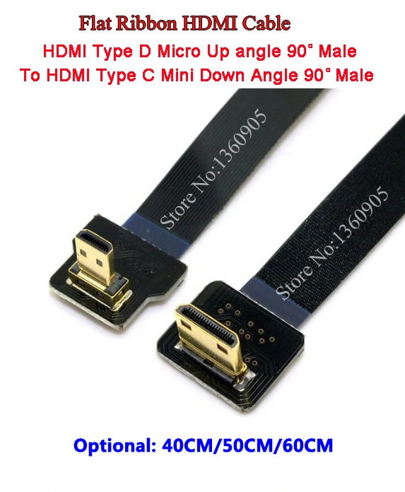 40 см/50 см/60 см ультра тонкий HDMI мягкий кабель Тип D Micro Up угол от мужчины к мужчине мини вниз угол 90 градусов Плоская Лента FPV