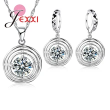 Jemmin Top Quality Girl Accessories 925 Sterling Silver Hollow Circle Crystal Necklace Earrings Women Jewelry Sets