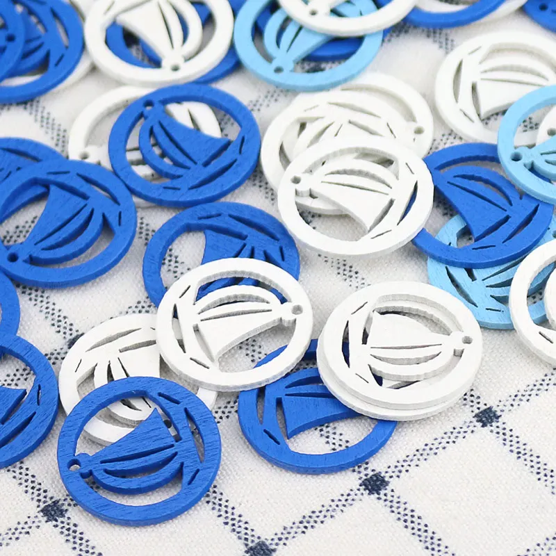 50pcs/lot Wood Boat Sail With Top Hole Ocean Series Wooden DIY Crafts