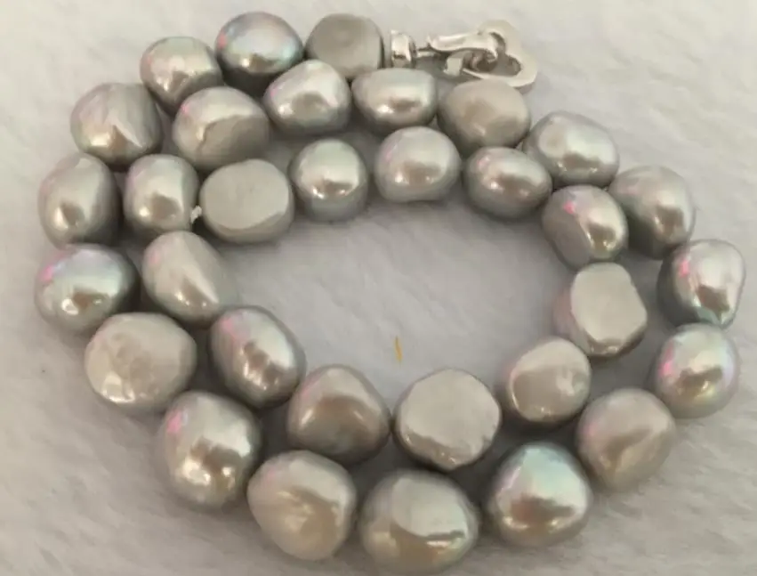 

huge11-12mm south sea baroque silverl grey pearl necklace 18inch 925s