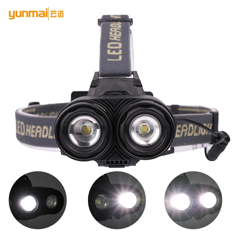 Yunmai зарядка через usb 2 * new T6 светодиодный налобный фонарь 18650 Батарея 18000LM