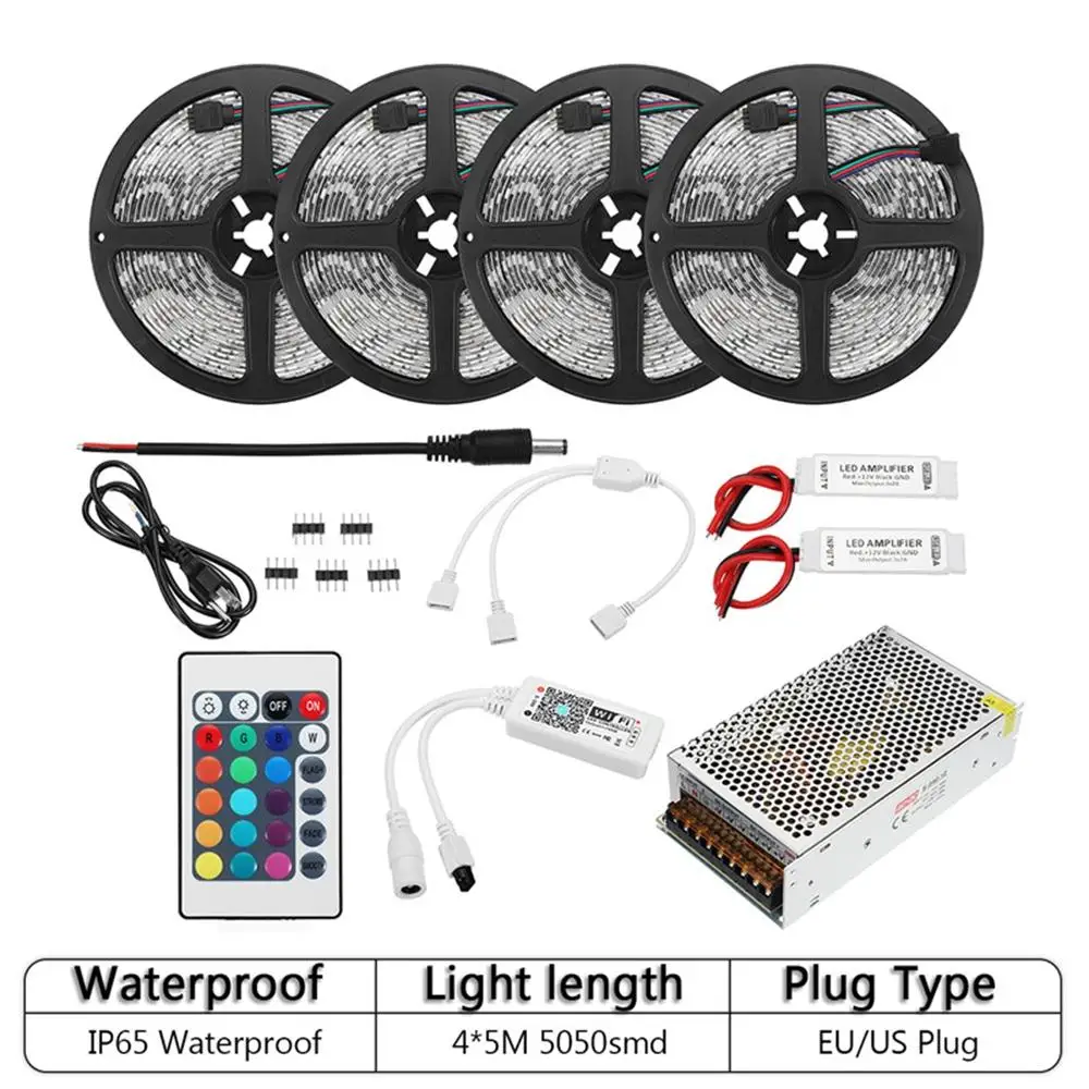 

20M Waterproof SMD5050 240W Smart WiFi APP Control LED Strip Light Kit Work With Alexa AC110-240V