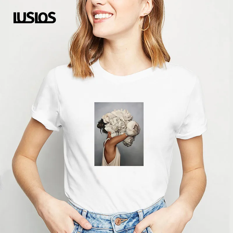 LUSLOS модная популярная футболка для женщин минималистская сексуальная девушка с