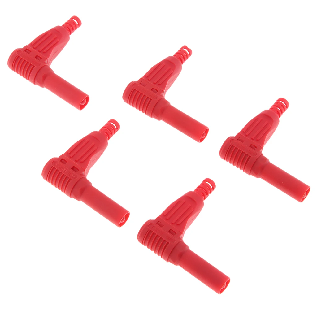 Safety 4mm Banana Plug Male Probe Adapter Copper 90 Degree for Multimeter Pen Lines ( Red, 5Piece )