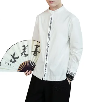 

Chinese Style Long-sleeved Men Embroidery Shirts 2019 Breathable Men Shirt Spring Comfortable Big Size M-5XL Tops clothing