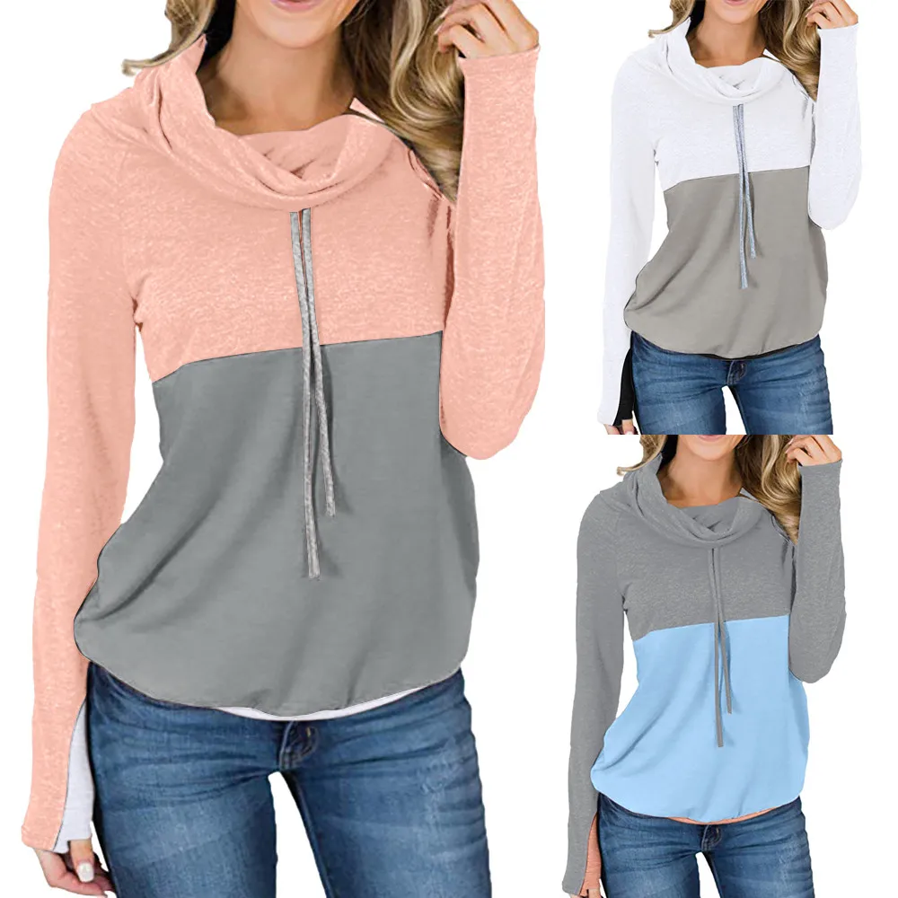 

Sweatshirt Women Colorblock Patchwork Hoodies New Sportswear Long Sleeve Drawstring Pullover Tops Casual Women Blouses Clothes