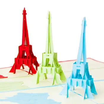 

3D Eiffel Tower Paper Laser Cut Greeting Cards Creative Handmade Birthday Postcards for Lover Thank You Cards 5pcs/lot