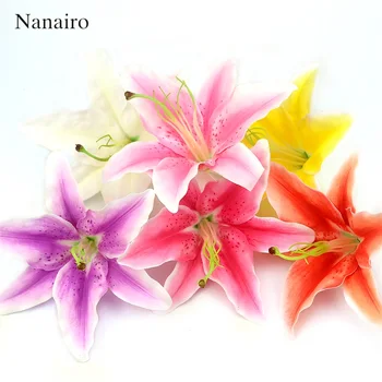 

2 PCS Large 17cm Wedding Decoration Lilies Artificial Silk Flower Heads For Wedding Car Decoration Scrapbooking Fake Flowers