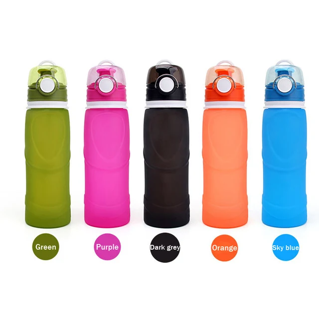 US $11.37 Water Bottle 750ml High Quality Eco friendly Foldable Leakproof Silicone Water Bottle for Outdoor S