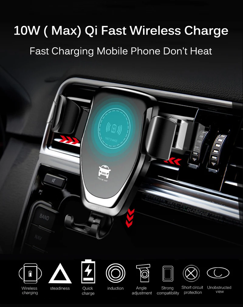 10 Вт Qi беспроводной быстрое зарядное устройство держатель на вентиляционное отверстие автомобиля держатель телефона Подставка для iPhone XS Max XR samsung S10 S9 беспроводной зарядный держатель