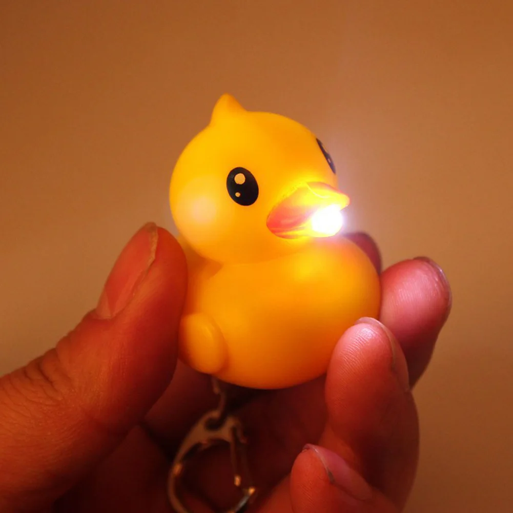 Mini Cute Rubber Duck LED flashlight Quacks Keychain Fashion Light Up