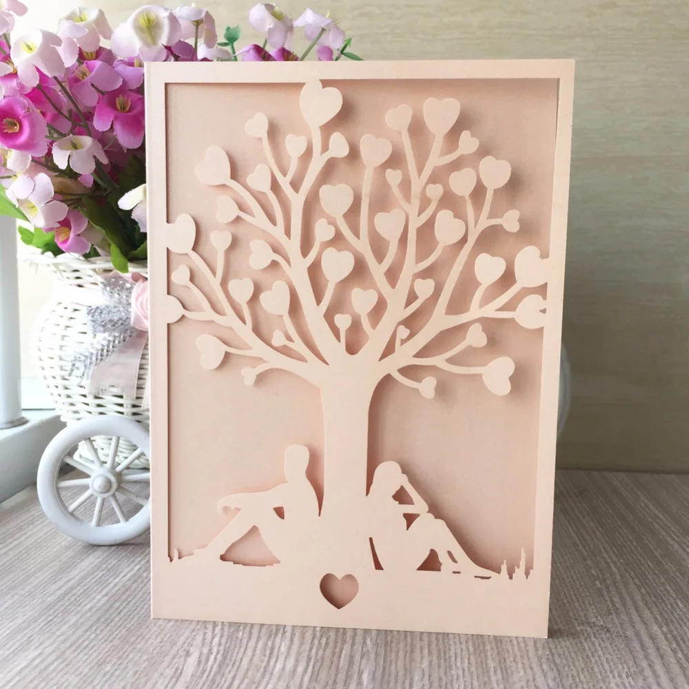 unids/lote invitaciones de boda caladas láser amor árbol forma compromiso boda tarjetas de invitación fiesta estilo europeo - AliExpress