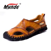 Mynde/Новинка; мужские повседневные кожаные сандалии; летняя пляжная обувь ручной работы для мужчин; дышащая обувь; прогулочные сандалии без застежки