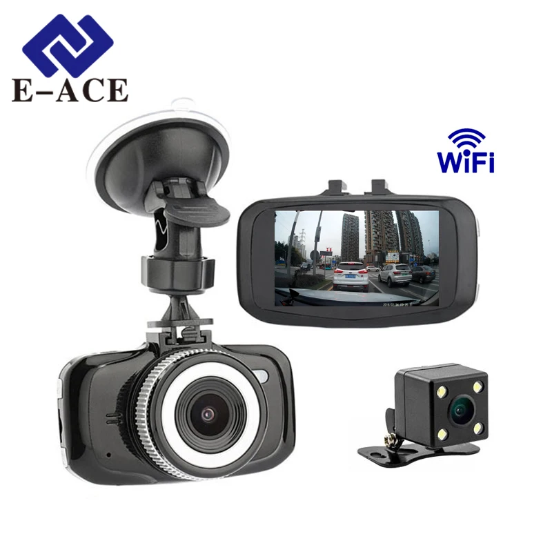 E-ACE Car Dvr Full HD 1080P Video Recorder Mini Camera Wifi Dash Camera With Dual Lens Automotive Registrar Night Vision Dashcam