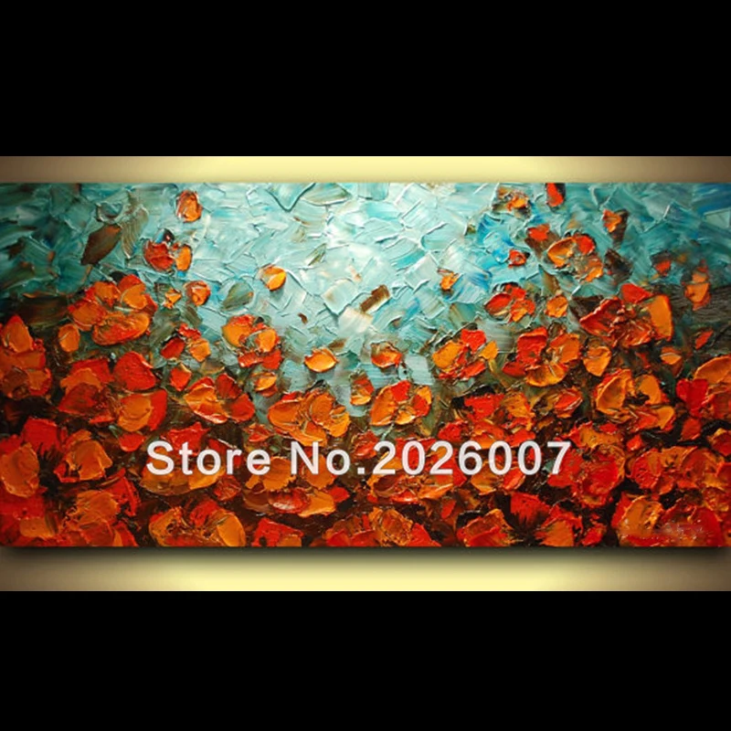 197ORIGINAL Contemporary Blue Orange Poppies Scenic Impasto Landscape Modern Palette Knife Oil Painting by Susanna Ready2Hang 48x24 Made2Order
