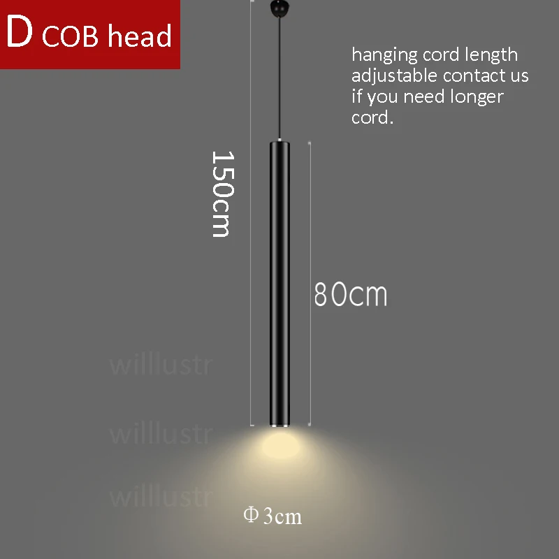 Современный светодиодный подвесной светильник алюминиевый подвесной светильник ing висячий цилиндр лампы Черный Белый трубчатый светильник минималистичный роскошный светильник s - Цвет корпуса: COB head   80cm