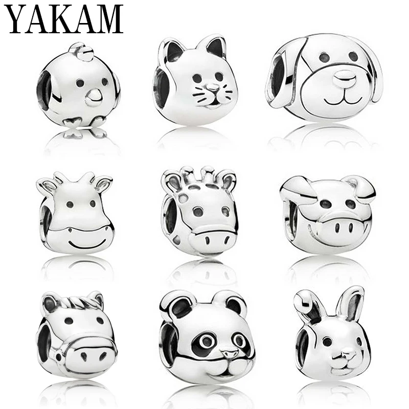 

Fit Original Pandora Bracelet Chick Cat Panda Pig Deer Dog Rabbit Pony Bead Animal Charms Pulseira Beads for Women Jewelry Gifts
