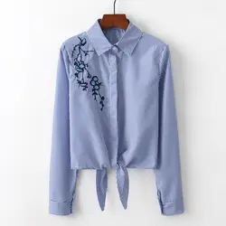 Nanabubu вышивка сезон: весна–лето полосатый Для женщин блузка с отложным воротником Топы с бантом Рубашка с длинными рукавами Повседневное