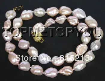 

Free shipping Charming! Genuine 10X13mm white pink Reborn Keshi pearls necklace