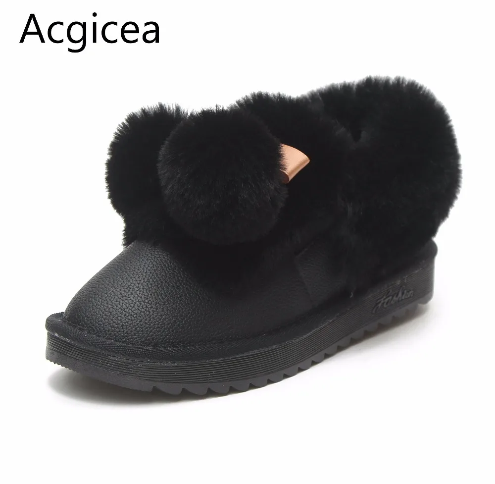 Super Nieve 2018 Cómodo Tobillo Lindo Piel Nuevas negro Invierno Mujeres Las Plano rosado Beige Zapatos Negro De Rosa Tacón Calzado Cálido Mujer Botas Confortable IwrSqZwO