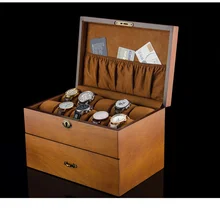 Мэй 2 слоя коробка для хранения часов коричневый деревянный дисплей часов чехол с замком Для мужчин кварцевые часы коробки для ювелирных подарков W083