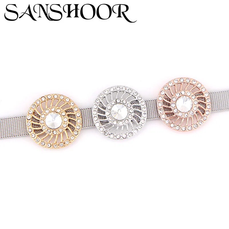 

SANSHOOR Alloy Geometric Pattern Flower Slide Charms Fit 10MM Stainless Steel Women Mesh Bracelet For DIY Accessories Making