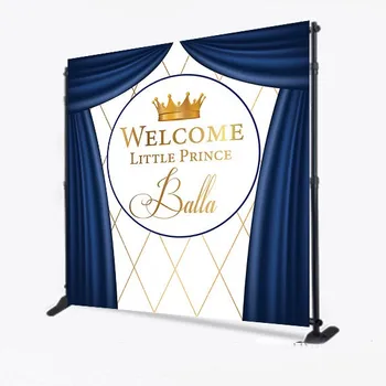 

custom gold Prince king crown blue curtains background High quality Computer print party backdrop