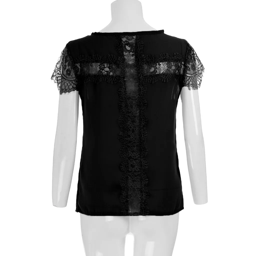 Blusas mujer de moda женская модная летняя однотонная кружевная рубашка с коротким рукавом Свободные топы шифоновая блузка