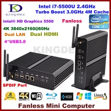 Kingdel Fanless Mini Computer, Intel 5th Gen. i7 HTPC, 8GB RAM, 60GB SSD+1TB HDD, 4K HD, 3840*2160, 2*Gigabit LAN, 2*HDMI, SPDIF