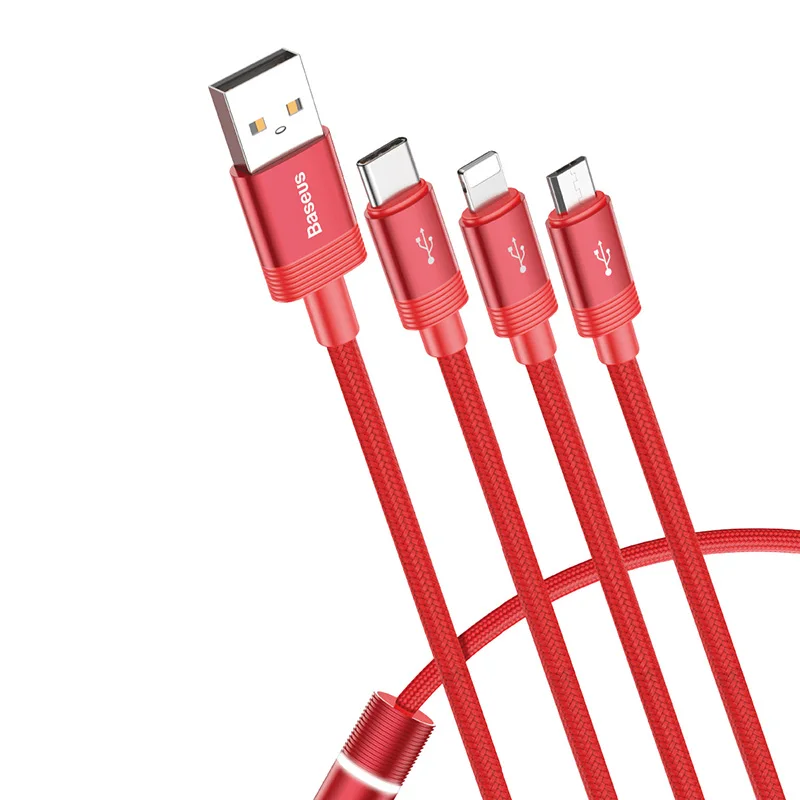 Baseus 3 в 1 Зарядка через usb кабель быстрой зарядки кабель синхронизации данных для iPhone Тип usb C Тип-c кабелем Micro USB кабель для samsung - Цвет: Red