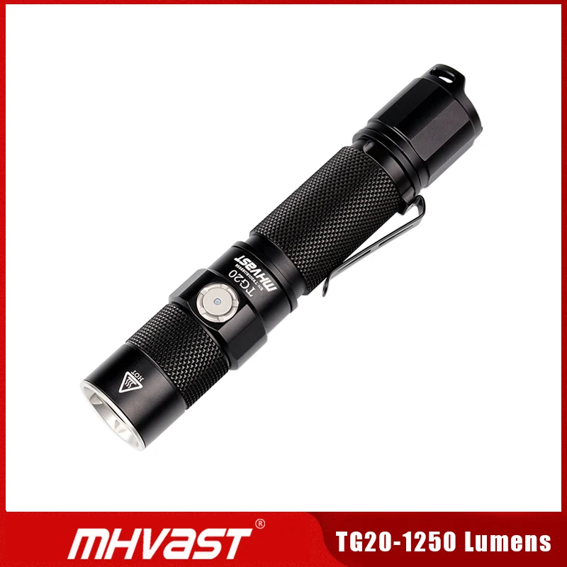 

MHVAST TG20 Rechargeable Tactical Flashlight Dual Mode Dual Switch Cree-XPL 1250 Lumens (not include 18650 battery)