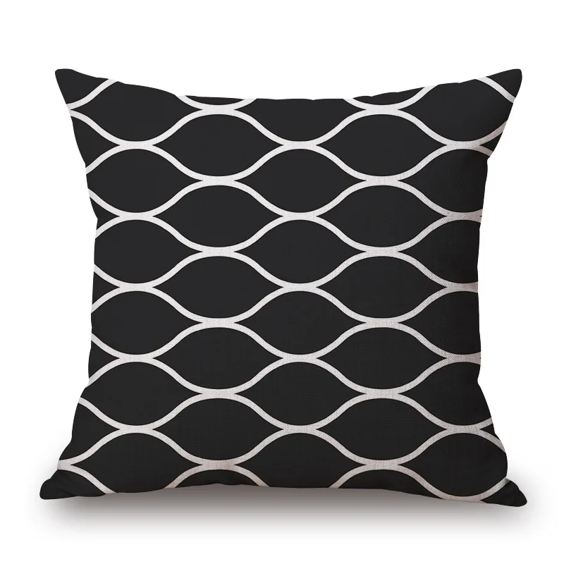 Black And White Geometry Cushion Covers Custom Cotton Linen Decorative