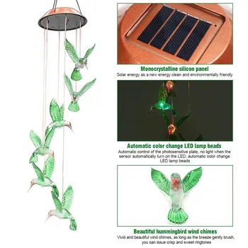 

Solar Power Humming Bird LED Solar Light Romantic Windbell Light Wind Chime Lamp Color Changing for Patio,Yard,Garden Decoration