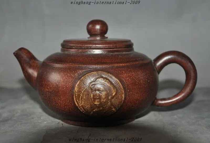

Crafts statue Marked Old Chinese Yixing Zisha Pottery Carved Mao Zedong Statue Teapot Tea set