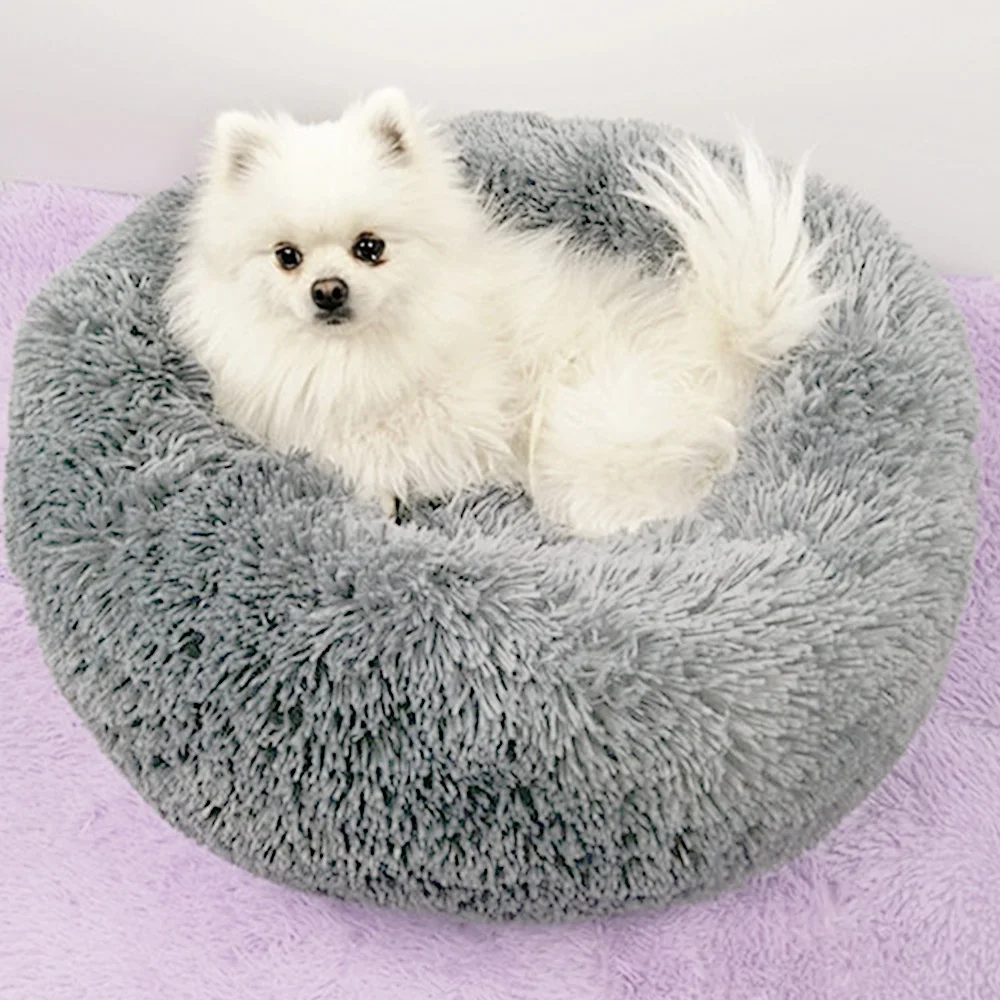 Winter Warm Pet Sleeping Beds Dog Cat Round Long Plush Thick Bed Super Soft Puppy Dogs Cats Cushion Pad Portable Pets Supplies