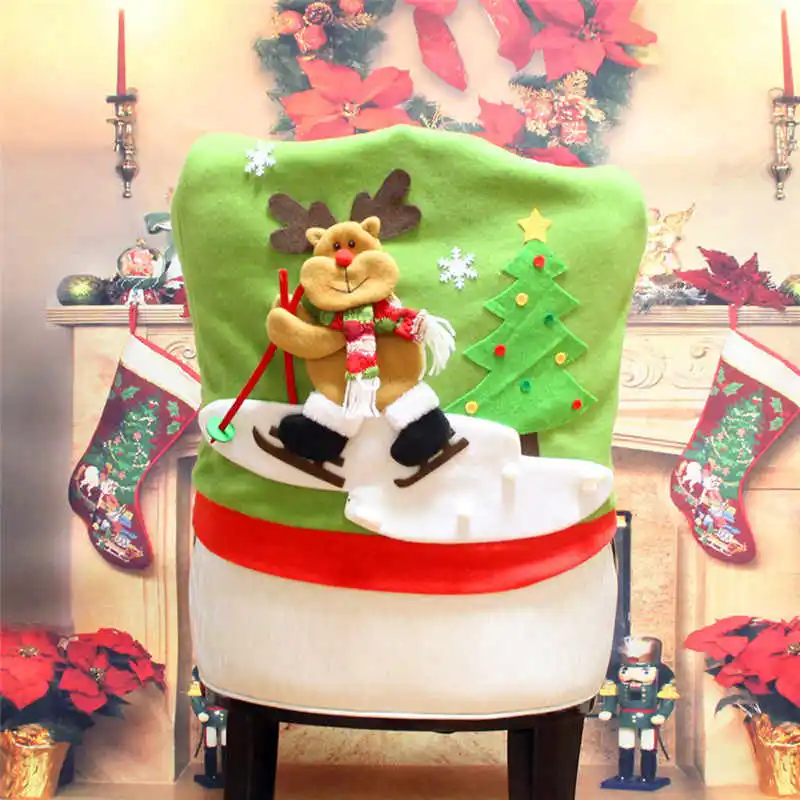 2018 hot Christmas Santa Claus Chair Back Cover Snowman Elk Ski Dinner Table Party Decor for party #2o31 (6)