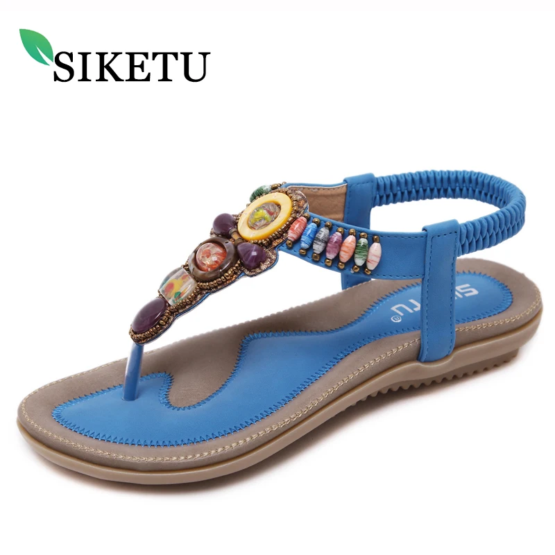 

Gykaeo 2019 Summer Female Fashion Sandals Bohemia Flat with String Beads Large Size Sandals Women Fashion Casual Beach Shoes