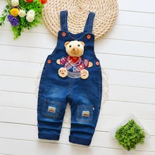 Весна Штанишки для малышей Одежда для мальчиков младенческой Комбинезоны для девочек для маленьких мальчиков Обувь для девочек мультфильм Джинсовый комбинезон Брюки для девочек детские Комбинезоны для женщин хлопок джинсовые Мотобрюки