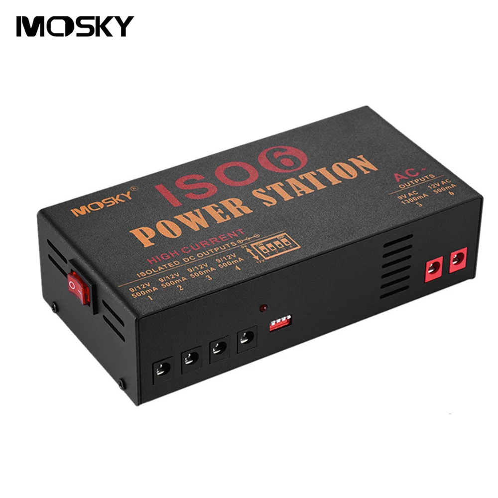

MOSKY ISO6 6 Isolated Outputs Guitar Effect Power Supply Station with Short Circuit Protection for DC 9V 12V 18V Effects