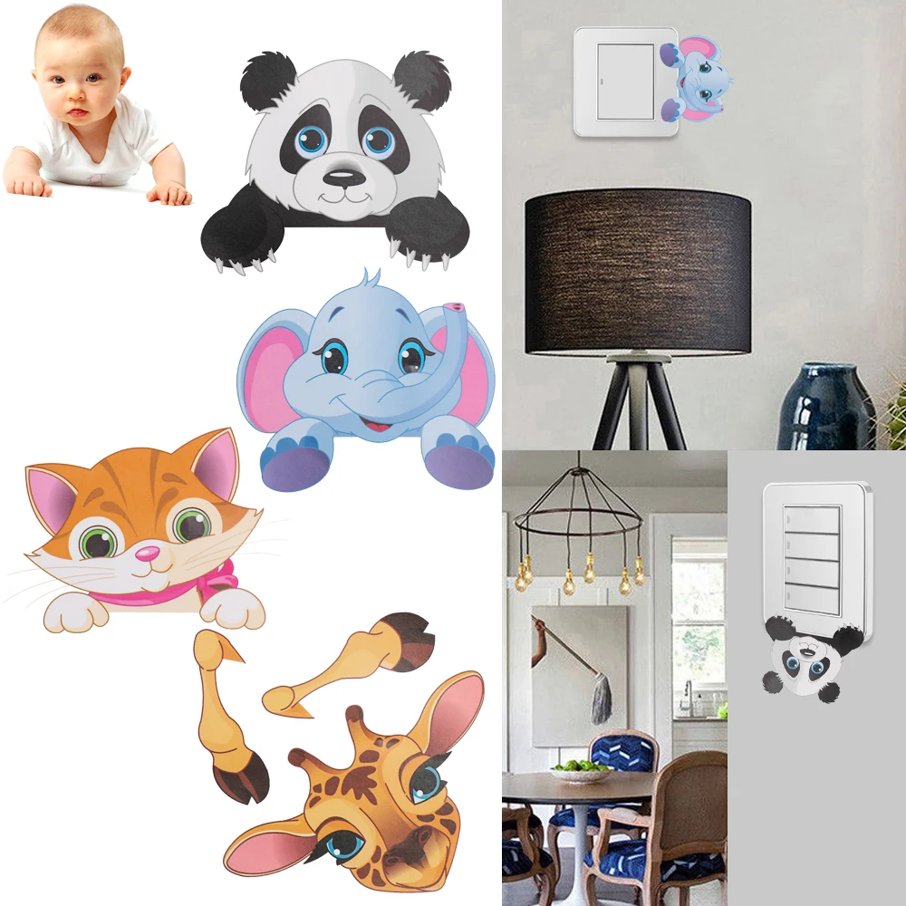 

1Pc Elephant Panda Remoable Wall Sticker Giraffe Light Switch Sticker For Kids Baby Nursery Home Decal Murla Decor Cute Animals