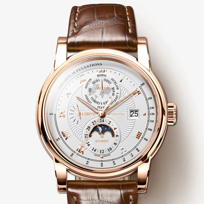 $127.46 Switzerland Lobinni Men Watch Luxury Brand Moon Phase Automatic Mechanical Men Wirstwatches Sapph