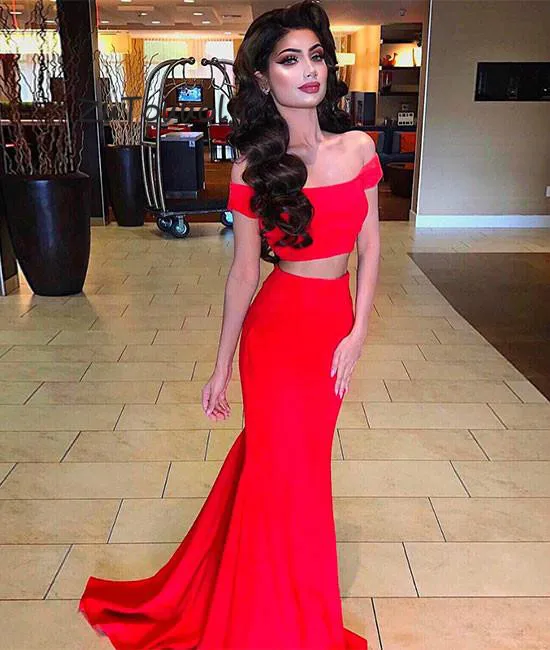 red crop top prom dress